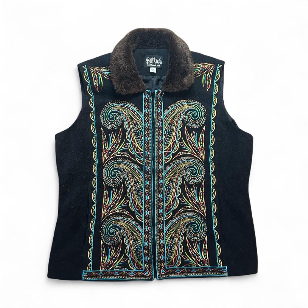 Bob Mackie Black Vest with Multicolor Embroidery